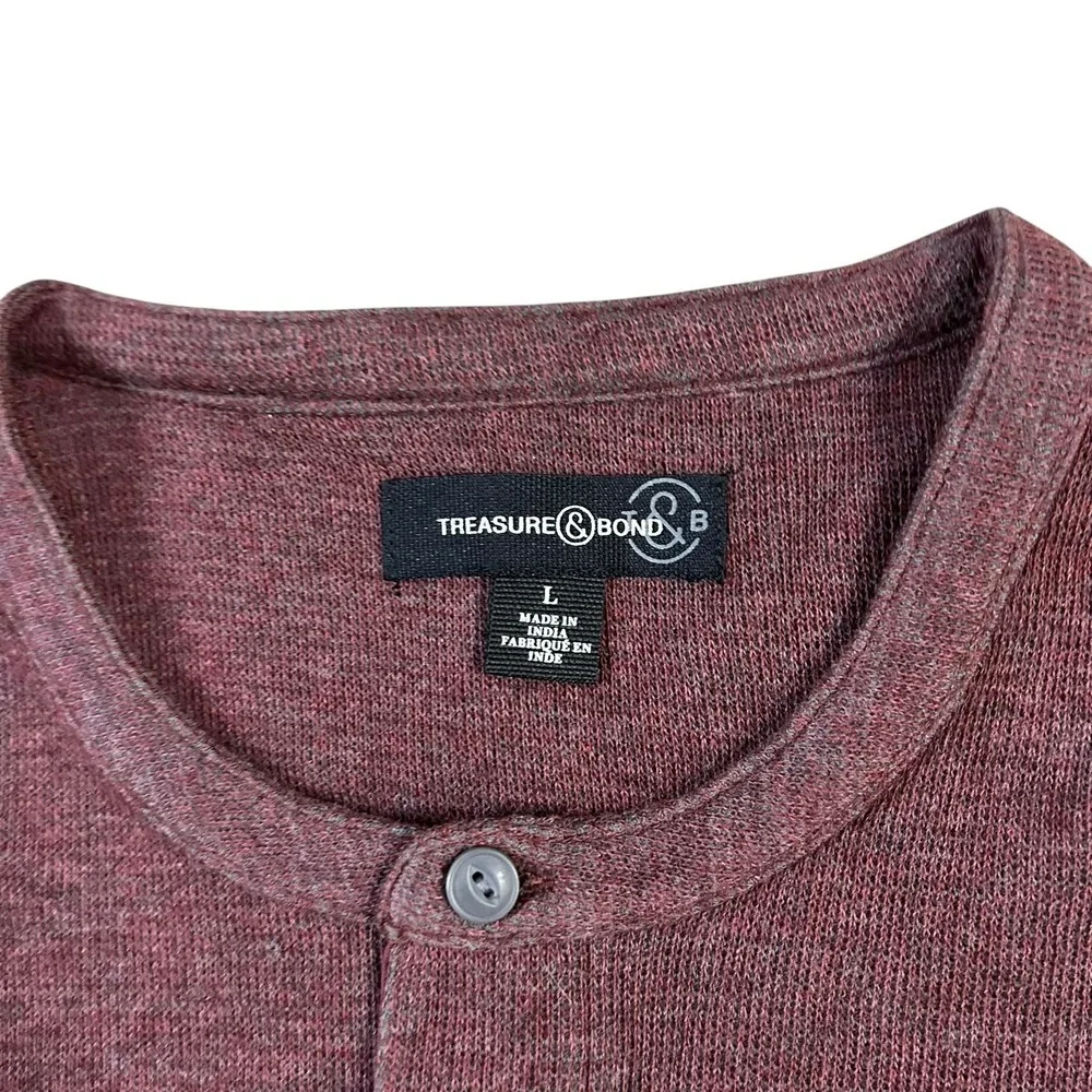 TREASURE & BOND‎ Men's Henley Shirt L Long Sleeve Burgundy Royale Red NEW - Picture 3 of 11